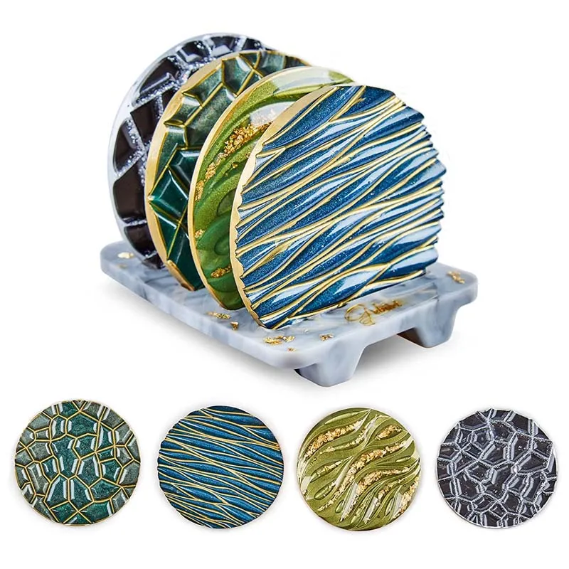Coaster Mold Round - DIY クリスタルエポキシモールド波ダイヤモンド底コースターラウンド収納ボックストレイコースターカバーボックスシリコーン型