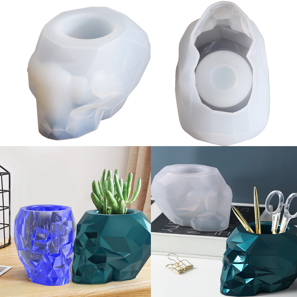 Resin Craft Ideas - シリコーン型の頭蓋骨の形をしたペンホルダー,エポキシ樹脂のファセットホルダー,日曜大工の家庭の装飾工芸品用のシリコンモールド