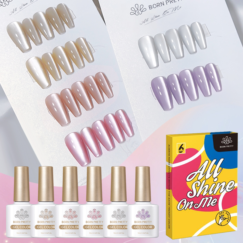 Resin Glitter Pack - BORN PRETTY 6個入り ムーンライトキャット マグネティックアイジェルネイルポリッシュセット シルバーピンク