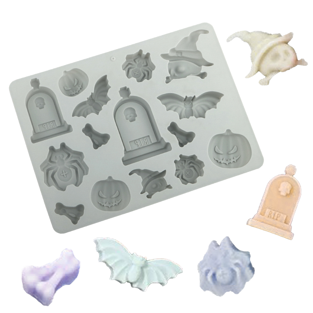 Silicone Mold Tray - ハロウィン要素墓石クモカボチャコウモリスカルシリコーンチョコレート型ハロウィンケーキ型製氷皿キッチン耐熱皿