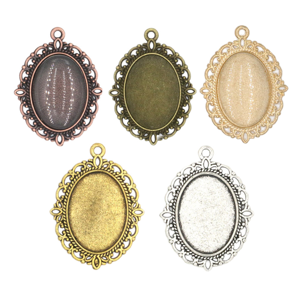 Resin Crafts Diy - 50個入り、宝石風ペンダント、アンティーク調の楕円形合金製ペンダント台、DIYジュエリー製作、レジンカメオ、写真チャーム