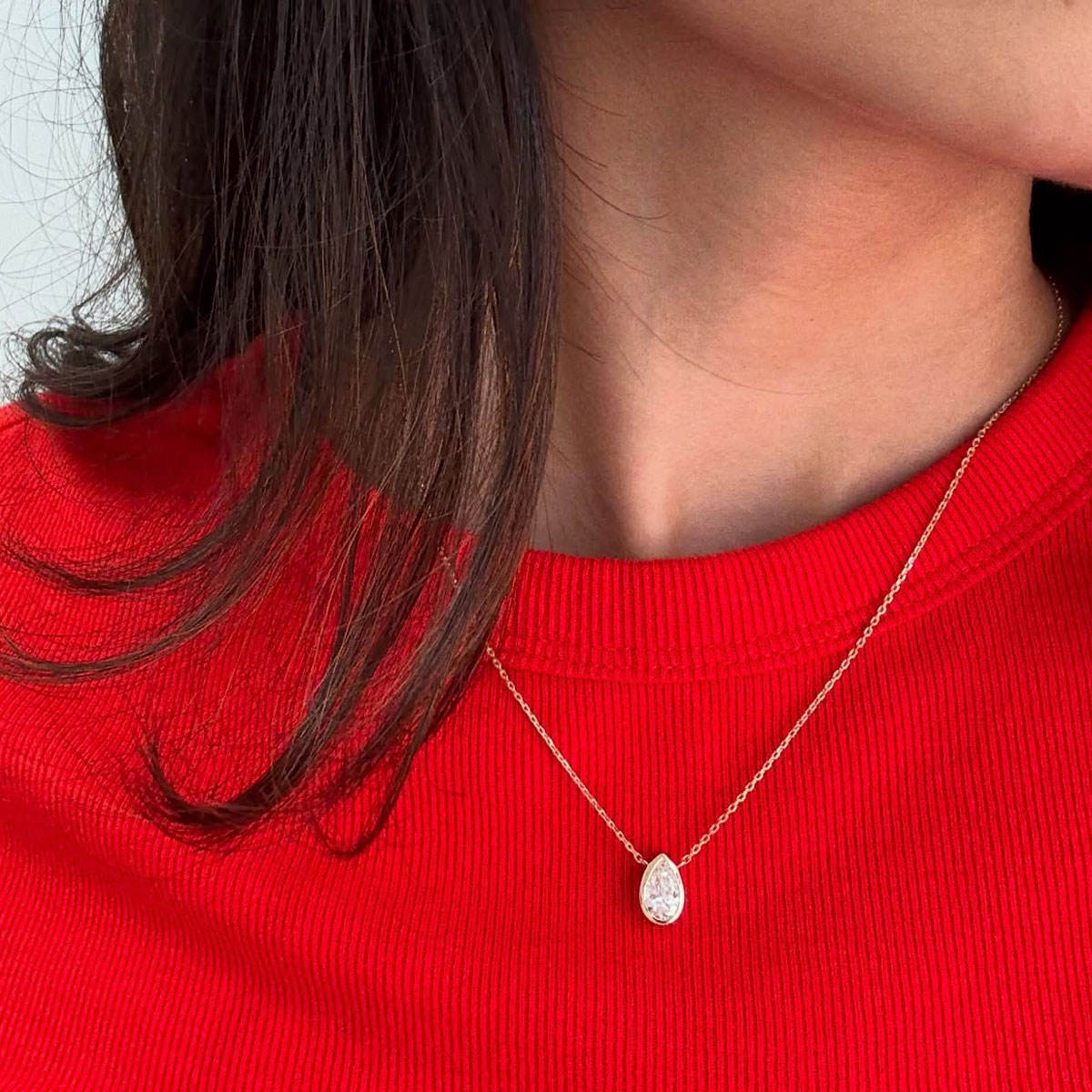 1‑4カラット ペアカット ベゼルセット モアサナイト ソリ - Bezels Set Pendant のレビューと価格