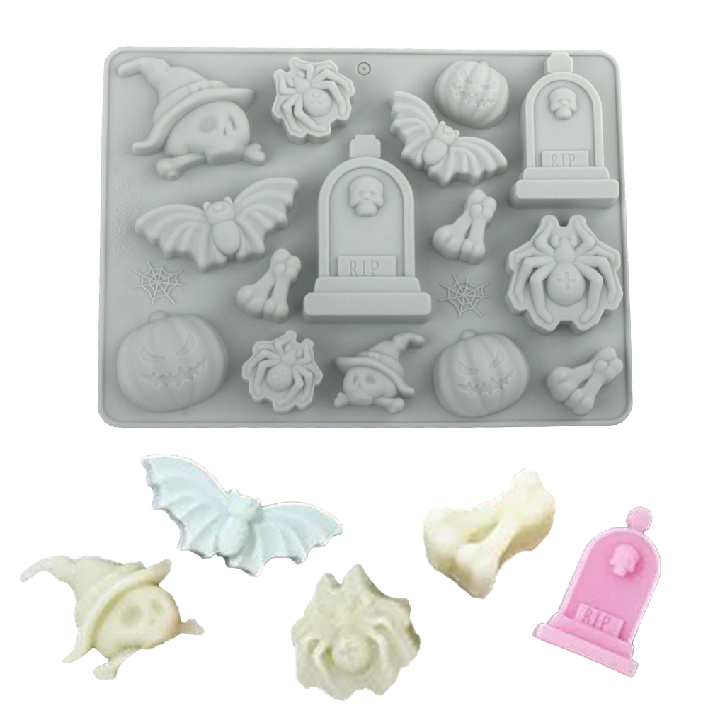 ハロウィン要素墓石クモカボチャコウモリスカルシリコーンチョコ - Silicone Mold Tray のレビューと価格