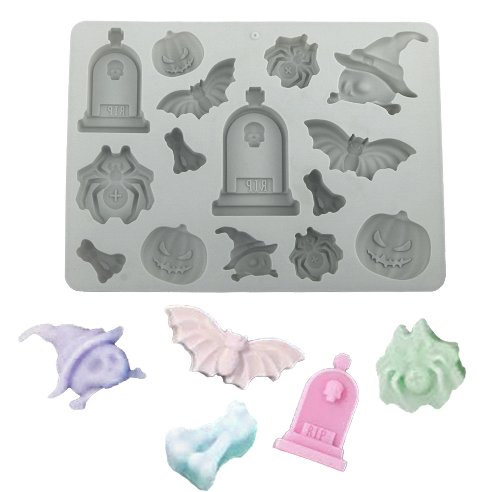 ハロウィン要素墓石クモカボチャコウモリスカルシリコーンチョコ - Silicone Mold Tray のレビューと価格