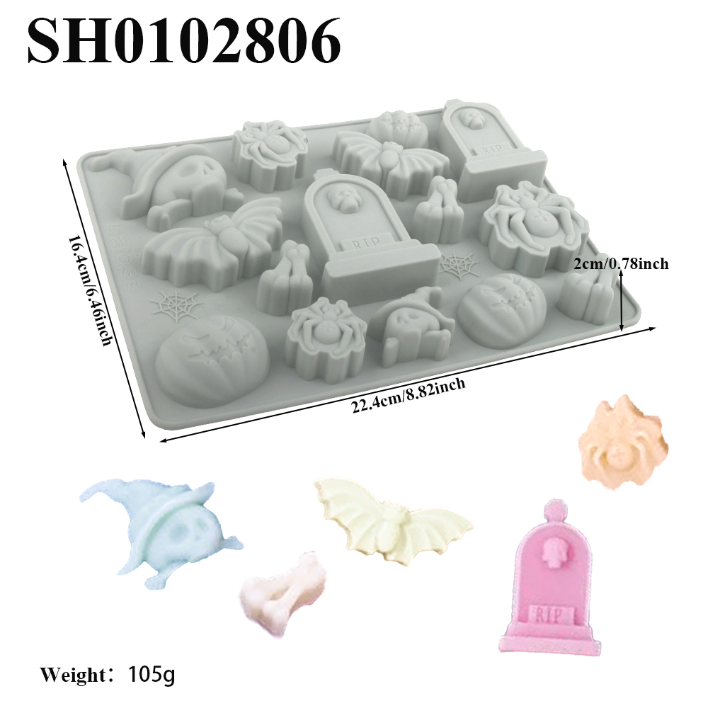 ハロウィン要素墓石クモカボチャコウモリスカルシリコーンチョコ - Silicone Mold Tray のレビューと価格